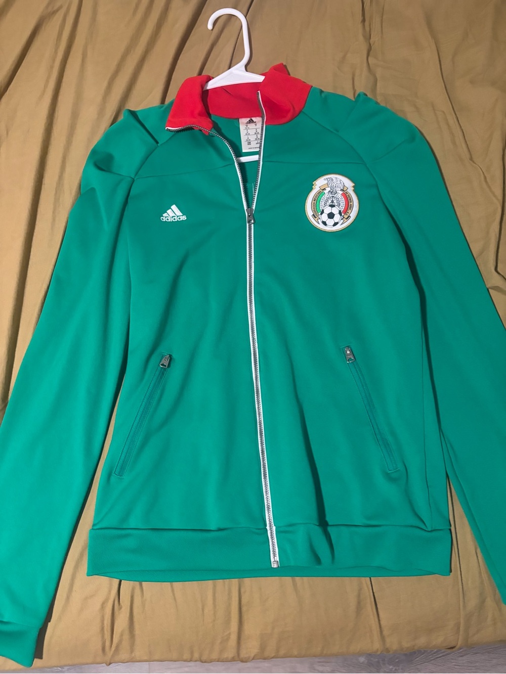 Adidas Women's Green Full-Zip Track Jacket with Red Collar